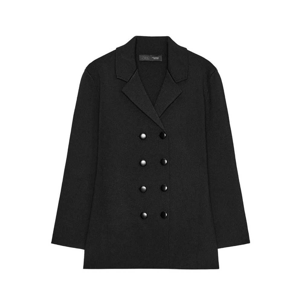 Zara Black Double-Breasted knit jacket NWT